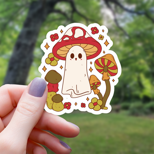 Cottagecore Mushroom Ghost Sticker - 3"