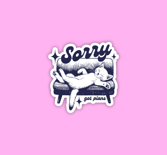 Sorry got plans, Introvert sticker, Funny cat sticker