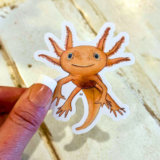 Handmade and Hand-Illustrated Smiling Axolotl Sticker