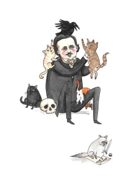 Once Upon a Midnight Kitty - Edgar Allan Poe with Cats print: Medium - 8x10"